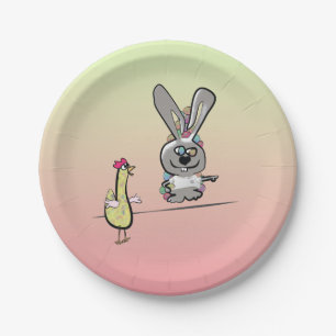 Prato De Papel Cartoon de Coelho e Galinha da Páscoa