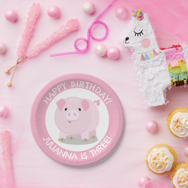 Prato De Papel Cartoon de porco bonitão personalizado (Festa)