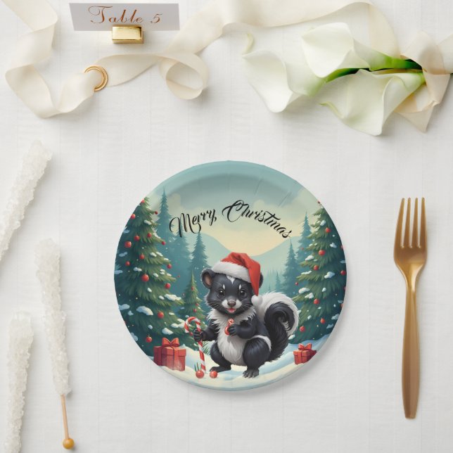 Prato De Papel Cartoon de Skunk de Natal bonito (Casamento)