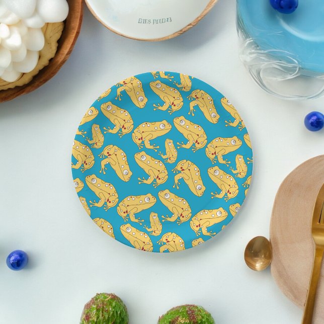 Prato De Papel Cartoon do Sapo Amarelo  (yellow frog kids theme,birthday,wedding,baby shower,special occasion event paper plate party supplie)