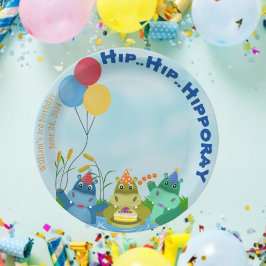 Prato De Papel Cartoon Hippo Celebrando Aniversário no Rio