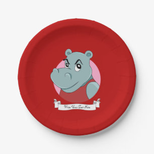 Prato De Papel Cartoon hippopotâmico bonito