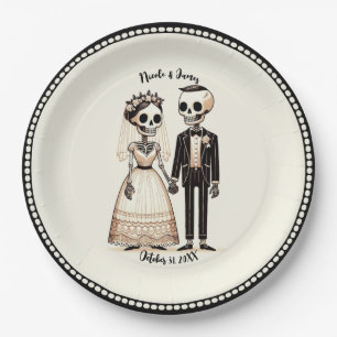 Prato De Papel Cartoon Skeleton Bride + Casamento Whimsical