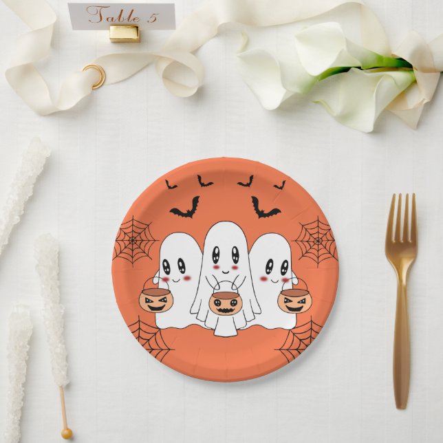 Prato De Papel Cartoon Spooky Cute Kawaii Festa de Halloween Fant (Casamento)