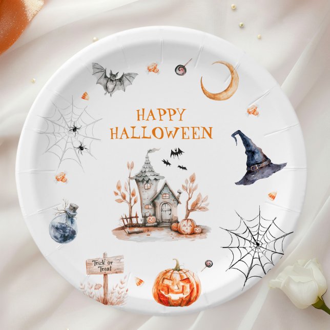 Prato De Papel Casa Assombrada Feliz Halloween (Criador carregado)