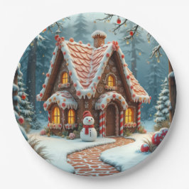 Prato De Papel Casa de Biscoito de Natal com um Boneco de Neve 