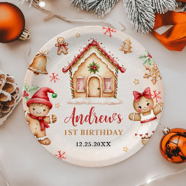 Prato De Papel Casa de Pão de Mel Vermelha Festa de 1º Aniversári