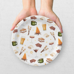 Prato De Papel Casais Rústicos Caem Noivado de Fogo de Acampament