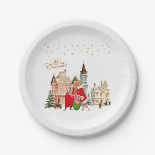 Prato De Papel casal de 1950 Feliz Natal