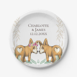 Prato De Papel Casal de Casamento de Cachorro Corgi Bonito Person