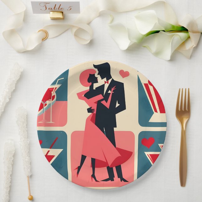 Prato De Papel Casal de dança de Namorados moderno do meio século (Casamento)