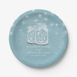Prato De Papel Casal Mason Jar String Luz Azul Casamento Floral