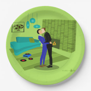 Prato De Papel Casal retrô apaixonado