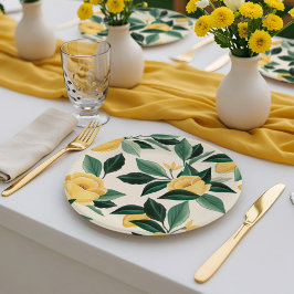 Prato De Papel Casamento Amarelo Elegante de Árvore Floral do Lem