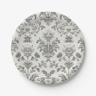 Prato De Papel Casamento Antigo Floral Damask Branco Vitoriano