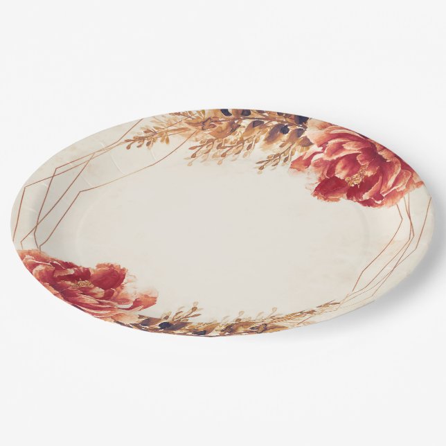 Prato De Papel Casamento Aquarela Outono Quente Especiarias Flora (Inclinado)