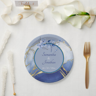 Prato De Papel Casamento Azul-Aqua Marble Moderno
