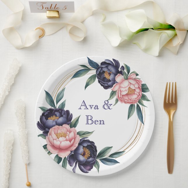 Prato De Papel Casamento Azul Blush e Marinho (Casamento)