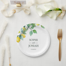 Casamento azul-branco-limão floral elegante