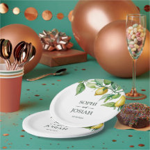 Casamento azul-branco-limão floral elegante