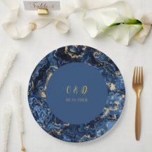 Casamento Azul E Dourado Marble Elegante