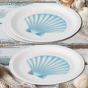 Prato De Papel Casamento Azul Náutico de Praia da Shell Elegante