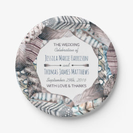 Prato De Papel Casamento Boêmia de Penas Tribais Modernas