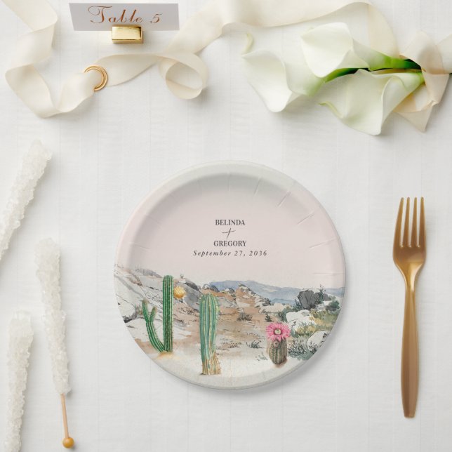 Prato De Papel Casamento Boho Cacto Deserto Aquarela (Casamento)