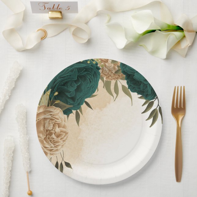 Prato De Papel Casamento botânico de ouro verde-esmeralda (Casamento)