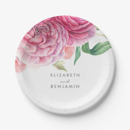 Prato De Papel Casamento Botânico Elegante De Aquarela Floral Ros