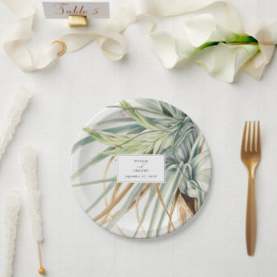 Prato De Papel Casamento Botânico Neutral Bócio Russo com Aquarel