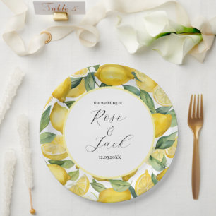 Prato De Papel Casamento Branco com Lemon, Watercolor