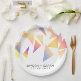 Prato De Papel Casamento Branco Confetes Pastel Multicoloridos
