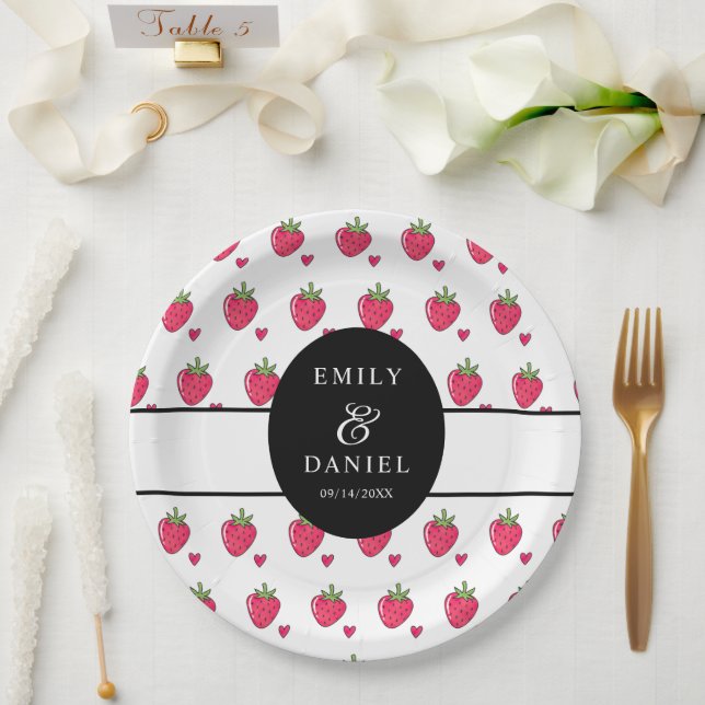 Prato De Papel Casamento Caprichoso de Morango Rosa (Casamento)
