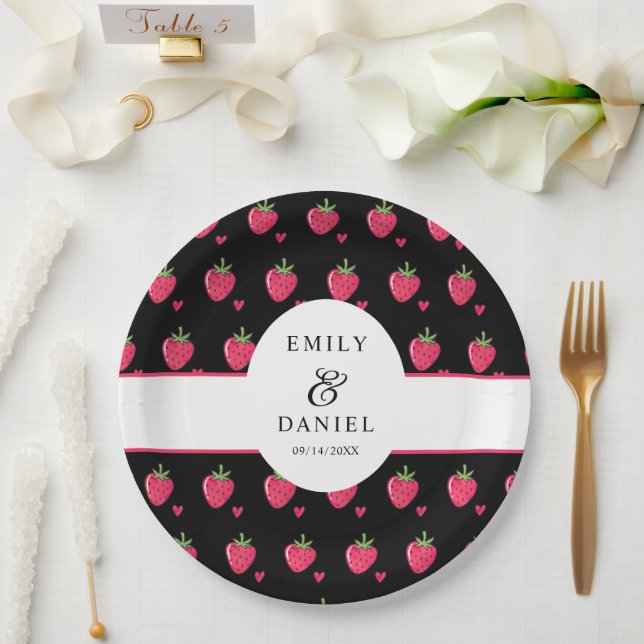 Prato De Papel Casamento Caprichoso de Morango Rosa (Casamento)