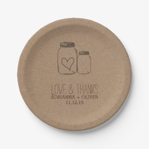 Prato De Papel Casamento Cardíaco Rustic Kraft Paper Mason Jars