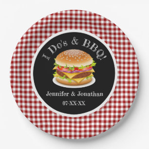 Prato De Papel Casamento Casual de Gingham Hamburger Vermelho