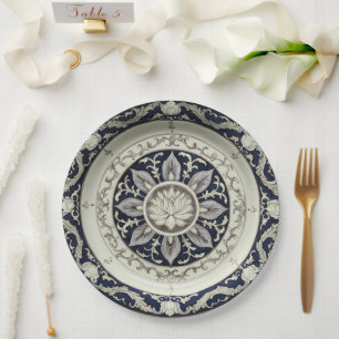 Prato De Papel Casamento Cerâmico Floral de Flor Silvestre Azul R