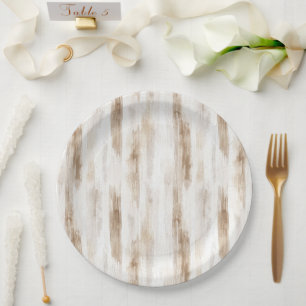 Prato De Papel Casamento Chic Cream White Brown Stripes Casamento