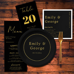 Prato De Papel Casamento Chic Dourado E Negro Moderno Elegante