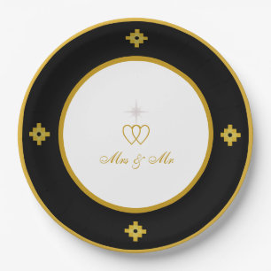 Prato De Papel Casamento Chic Dourado Preto e Branco
