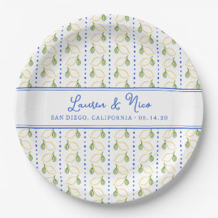 Prato De Papel Casamento Chic Lemon Citrus Blue e Yellow Summer