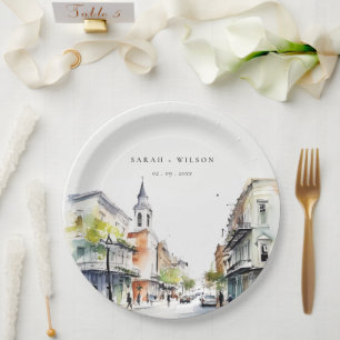 Prato De Papel Casamento Chic New Orleans Louisiana Watercolor