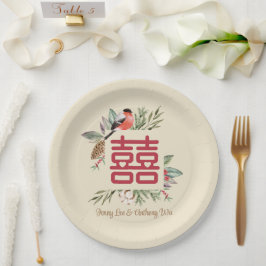 Prato De Papel Casamento Chinês de Dupla Felicidade Moderna