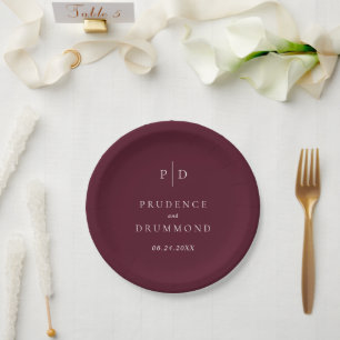 Prato De Papel Casamento Clássico Burgundy Profundo e Elegante