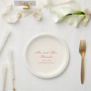 Prato De Papel Casamento Clássico Moderno de Terracota Elegante