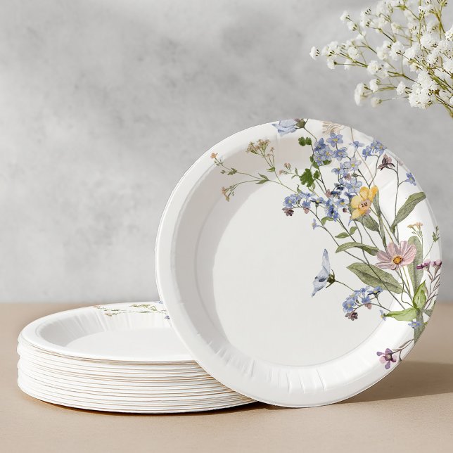 Prato De Papel Casamento Colorido de Primavera Wildflower Meadow  (Colorful Spring Wildflower Meadow Garden Wedding Paper Plates)