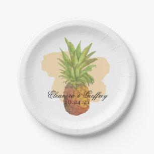 Prato De Papel Casamento com Aquarela de Verão de Abacaxi Tropica