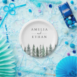 Prato De Papel Casamento com Aquarela Florestal de Inverno