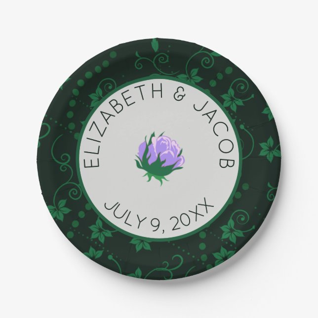 Prato De Papel Casamento com Camellia Lavanda Elegante (Frente)